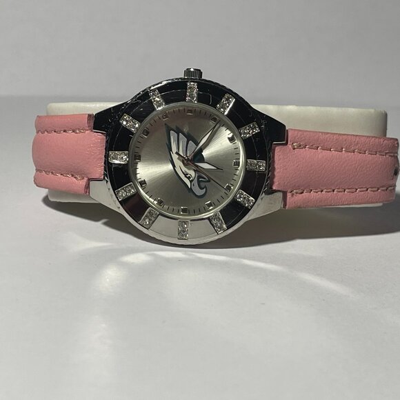 Philadelphia Eagles NFL Women's Watch w/ Pink Leather Band w/ Rhinestones NEW - Picture 1 of 3